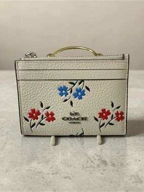 Coach Cream Floral Mini Card Case with Zip Pocket & ID Holder